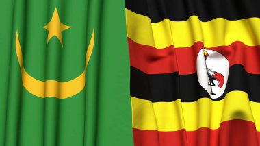 Gerçekçi kumaş dokusuna sahip MAURITANIA ve UGANDA bayrakları