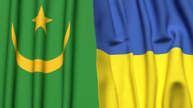 Gerçekçi kumaş dokusuna sahip Mauritania ve UKRAINE bayrakları