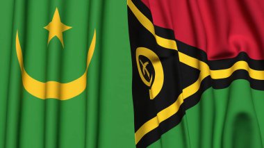 Gerçekçi kumaş dokusuna sahip Mauritania ve VANUATU bayrakları