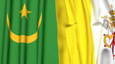 Gerçekçi kumaş dokusuna sahip Mauritania ve VATİKAN bayrakları