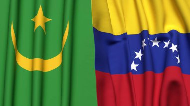 Gerçekçi kumaş dokusuna sahip Mauritania ve Venezuela bayrakları