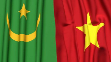 Gerçekçi kumaş dokusuna sahip MAURITANIA ve VİETNAM bayrakları