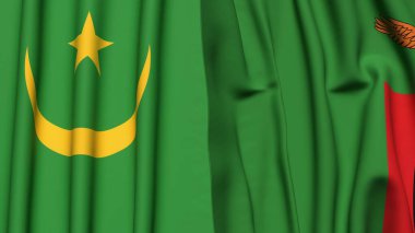 Gerçekçi kumaş dokusuna sahip MAURITANIA ve ZAMBIA bayrakları