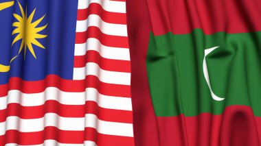 MALAYSIA ve MALDIVES bayrakları gerçekçi kumaş dokusuyla