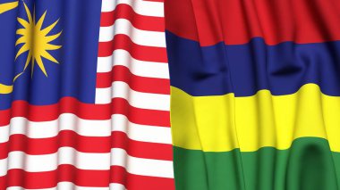 MALAYSIA ve MAURITIUS bayrakları gerçekçi kumaş dokusuyla
