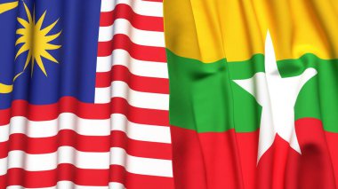 MALAYSIA ve Myanmar 'ın gerçekçi kumaş dokusuna sahip bayrakları