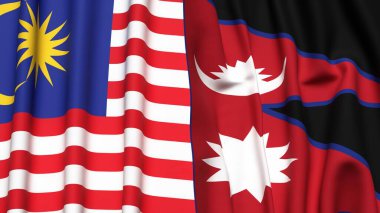 MALAYSIA ve NEPAL bayrakları gerçekçi kumaş dokusuyla