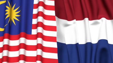 MALAYSIA ve NETHERLANDS bayrakları gerçekçi kumaş dokusuyla