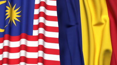 Gerçekçi kumaş dokusuna sahip Malezya ve Roma bayrakları