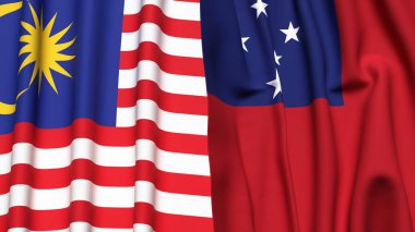 Gerçekçi kumaş dokusuna sahip MALAYSIA ve SAMOA bayrakları