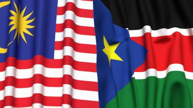 MALAYSIA ve GÜNEY SUDAN bayrakları gerçekçi kumaş dokusuyla
