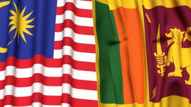 MALAYSIA ve SRI LANKA 'nın gerçekçi kumaş dokusuyla bayrakları