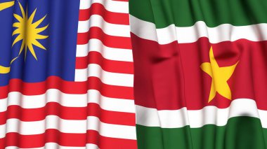 MALAYSIA ve SURINAME bayrakları gerçekçi kumaş dokusuyla