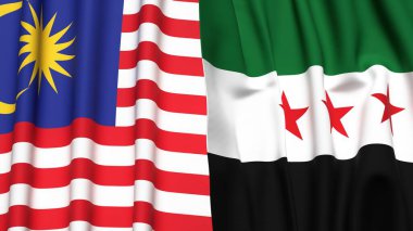 Gerçekçi kumaş dokusuna sahip MALAYSIA ve SYRIA bayrakları