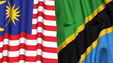 MALAYSIA ve TANZANIA 'nın gerçekçi kumaş dokusuyla bayrakları