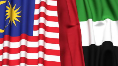 Gerçekçi kumaş dokusuna sahip MALAYSIA ve BAE bayrakları