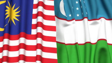 MALAYSIA ve UZBEKISTAN 'ın gerçekçi kumaş dokusuyla bayrakları