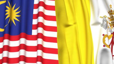MALAYSIA ve VATİKAN bayrakları gerçekçi kumaş dokusuna sahip