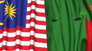 Gerçekçi kumaş dokusuna sahip Malezya ve ZAMBIA bayrakları