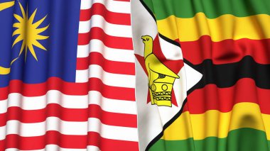 MALAYSIA ve ZIMBABWE 'nin gerçekçi kumaş dokusuyla bayrakları