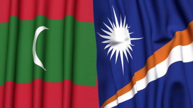 MALDIVES Bayrakları ve Marshall Adaları Gerçekçi kumaş dokusuna sahip