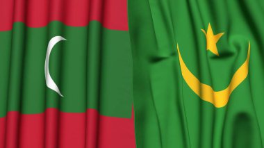 Gerçekçi kumaş dokusuna sahip MALDIVES ve MAURITANIA bayrakları