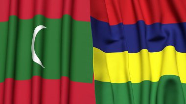 Gerçekçi kumaş dokusuna sahip MALDIVES ve MAURITIUS bayrakları