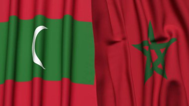MALDIVES ve MoroCCO bayrakları gerçekçi kumaş dokusuyla
