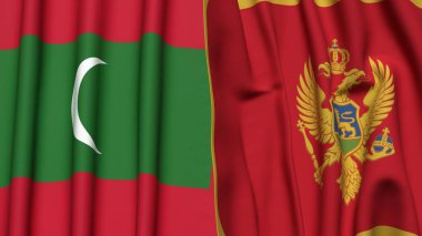 MALDIVES Bayrakları ve gerçekçi kumaş dokusuna sahip MonteneGRO