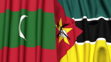 MALDIVES ve MOZAMBIQUE bayrakları gerçekçi kumaş dokusuyla