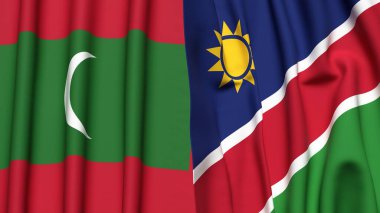 Gerçekçi kumaş dokusuna sahip MALDIVES ve NAMIBIA bayrakları