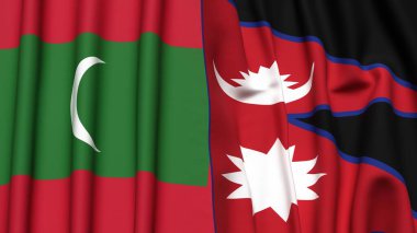 MALDIVES ve NEPAL bayrakları gerçekçi kumaş dokusuyla