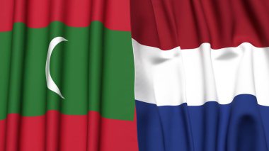 Gerçekçi kumaş dokusuna sahip MALDIVES ve NETHERLANDS bayrakları