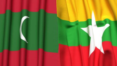 MALDIVES ve Myanmar bayrakları gerçekçi kumaş dokusuyla