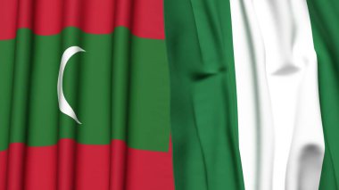 Gerçekçi kumaş dokusuna sahip MALDIVES ve NIGERIA bayrakları