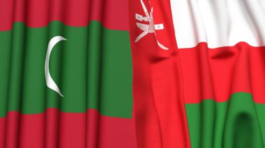 MALDIVES Bayrakları ve gerçekçi kumaş dokusuna sahip OMAN