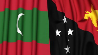 MALDIVES ve PAPUA YENİ GUINEA bayrakları gerçekçi kumaş dokusuna sahip