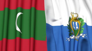 MALDIVES ve SAN MARINO bayrakları gerçekçi kumaş dokusuyla