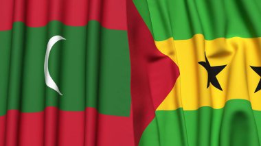 MALDIVES Bayrakları ve gerçekçi kumaş dokusuna sahip SAO TOME
