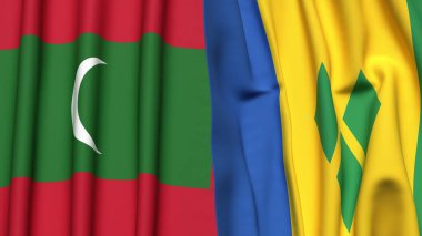 MALDIVES Bayrakları ve gerçekçi kumaş dokusuna sahip Aziz VINCENT