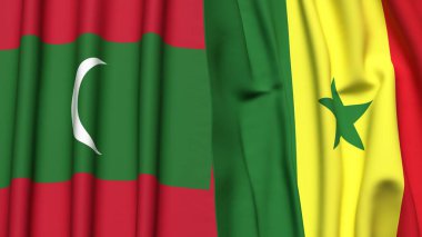 MALDIVES ve SENEGAL bayrakları gerçekçi kumaş dokusuyla