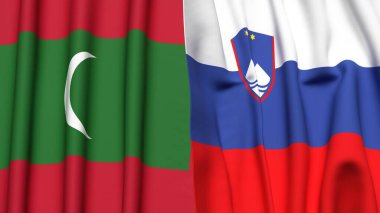 MALDIVES ve SLOVENIA bayrakları gerçekçi kumaş dokusuyla