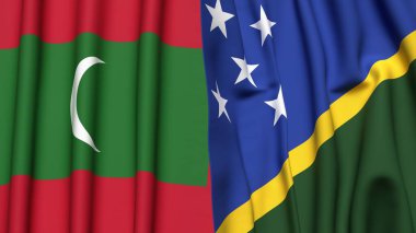 MALDIVES Bayrakları ve SOLOMON Adaları Gerçekçi kumaş dokusuna sahip