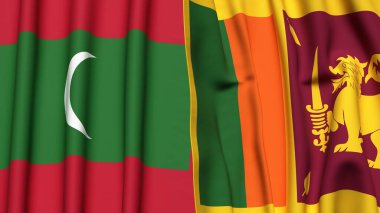 MALDIVES ve SRI LANKA bayrakları gerçekçi kumaş dokusuyla