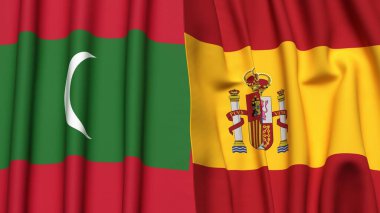 Gerçekçi kumaş dokusuna sahip MALDIVES ve SPAIN bayrakları