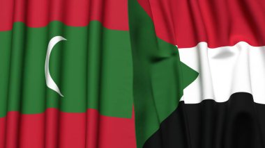 Gerçekçi kumaş dokusuna sahip MALDIVES ve SUDAN bayrakları
