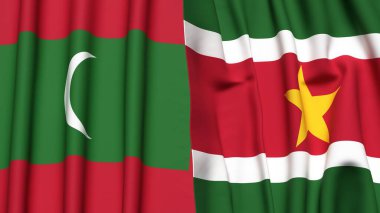 Gerçekçi kumaş dokusuna sahip MALDIVES ve SURINAME bayrakları