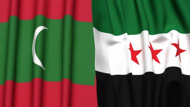 Gerçekçi kumaş dokusuna sahip MALDIVES ve SYRIA bayrakları