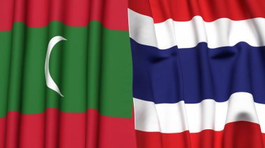Gerçekçi kumaş dokusuna sahip MALDIVES ve THAILAND bayrakları