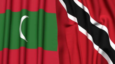 Gerçekçi kumaş dokusuna sahip MALDIVES ve TRINIDAD bayrakları